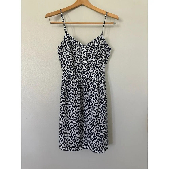 J. Crew Seaside Cami Print Mini Dress sz 2 Spaghetti Strap pockets - Picture 1 of 3